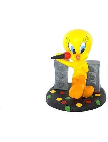Figurine Tweety karaoke oiseau jaune sur socle lumières de scène