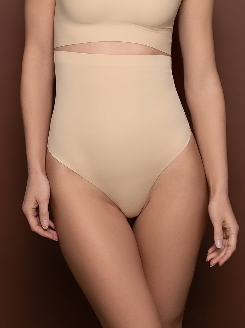 Figuurcorrigerende string met hoge taille 'Bye Bra' BIEGE - Kiabi