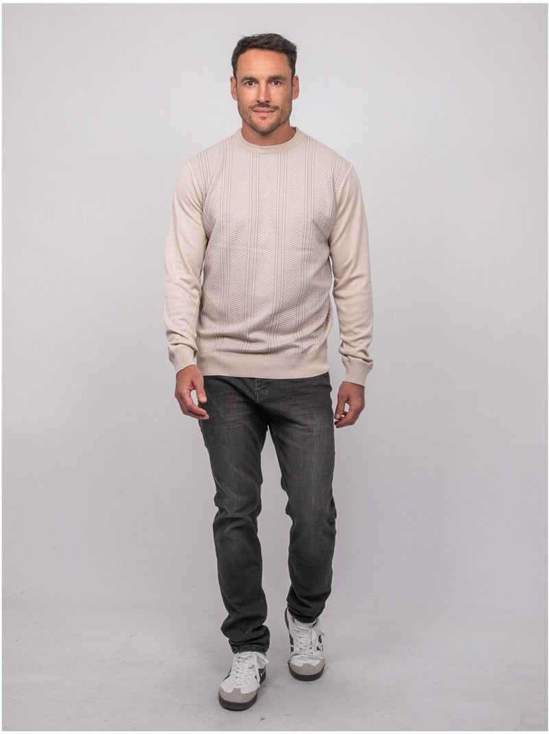 Fijne jacquardtrui met ronde hals loranch Beige - Kiabi