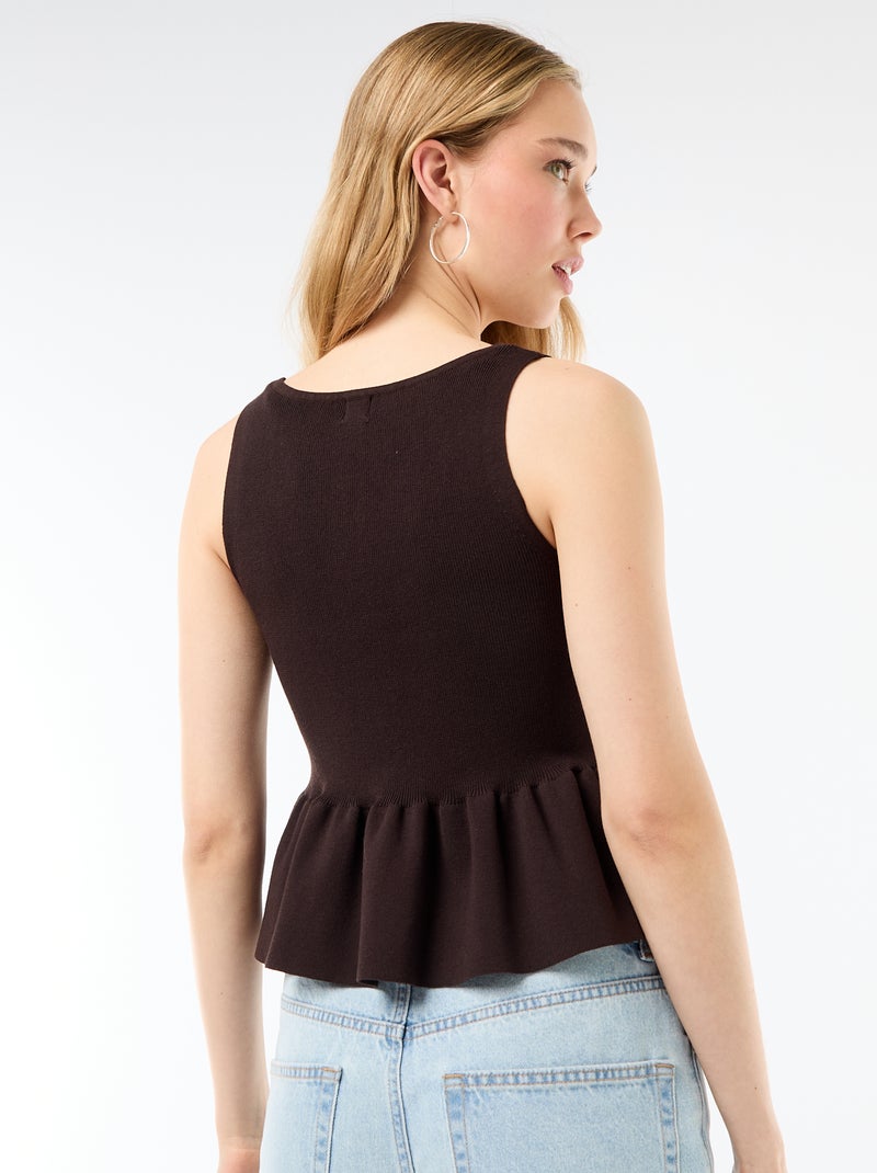 Fijngebreid vest met knoopsluiting Bruin - Kiabi