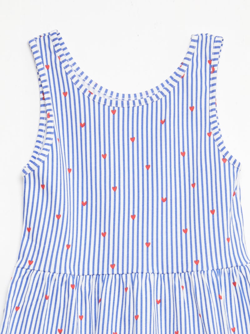 Fijngebreide jurk met dunne bandjes en all-over print van katoen Blauw - Kiabi