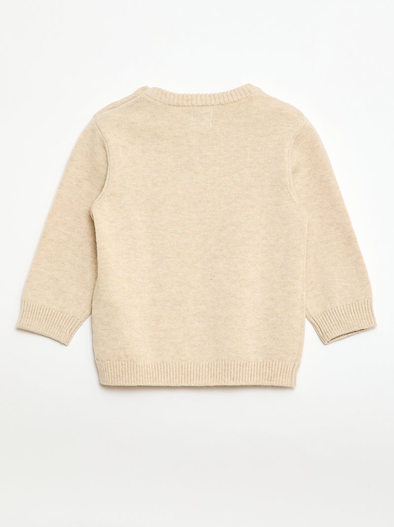 Fijngebreide trui met knoopsluiting bij de hals Biege - Kiabi