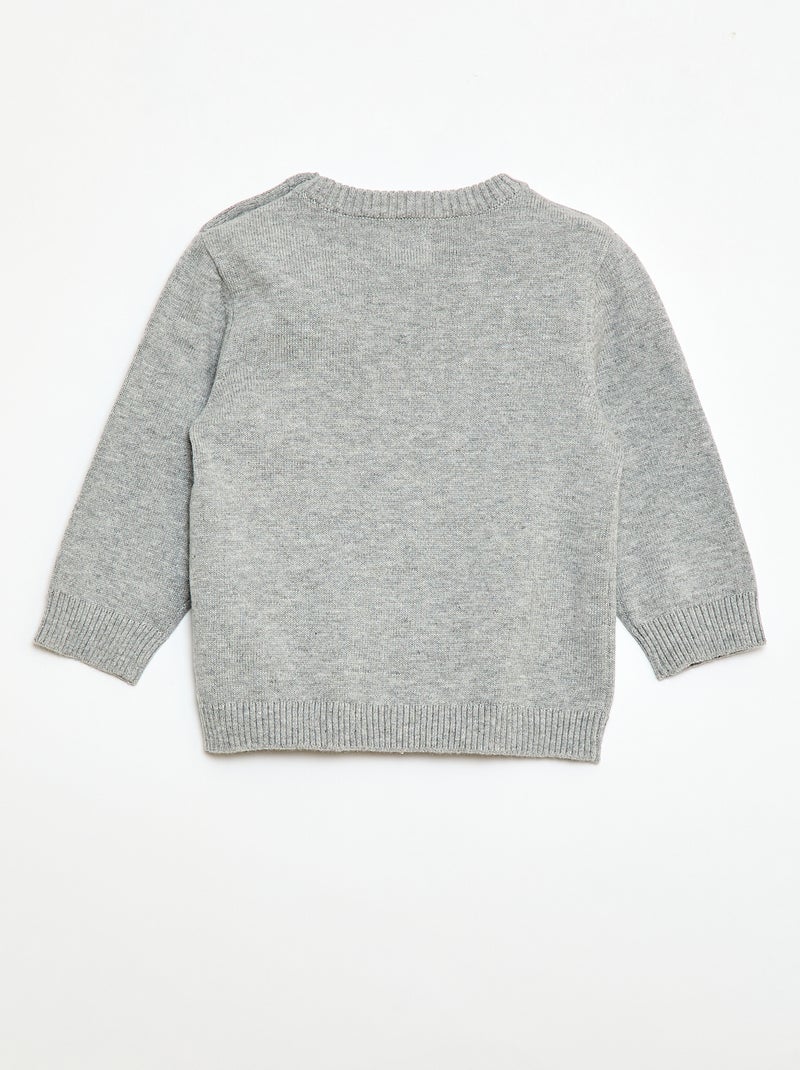Fijngebreide trui met knoopsluiting bij de hals Grijs - Kiabi