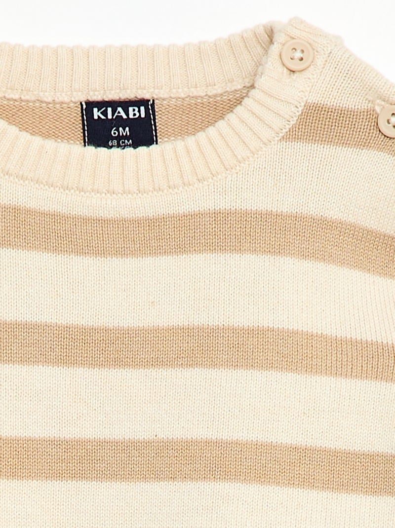 Fijngebreide trui met knoopsluiting bij de hals Wit - Kiabi