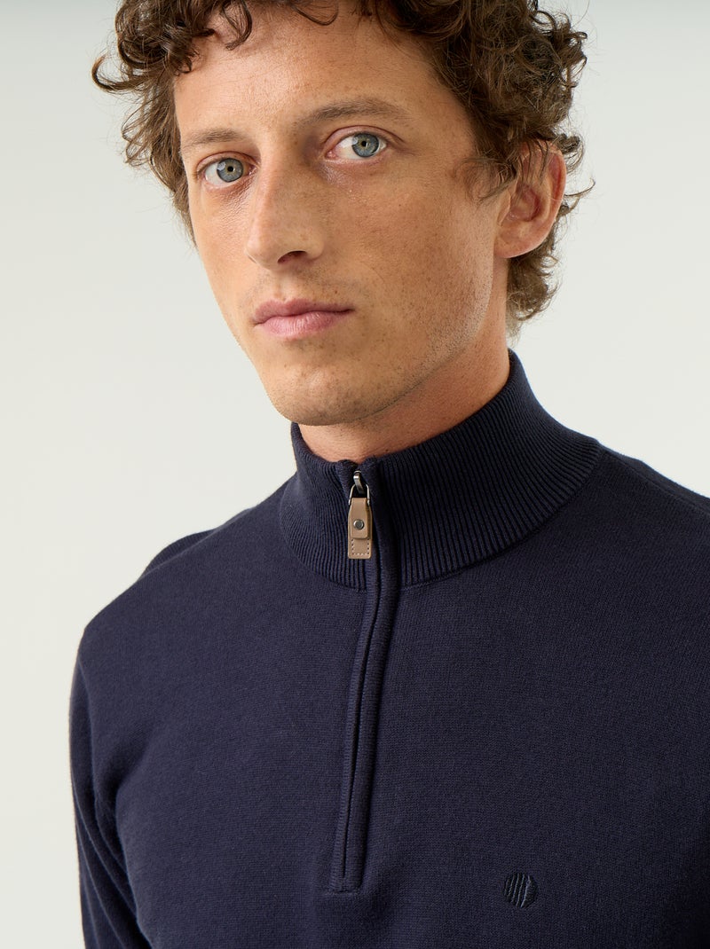 Fijngebreide trui met ritskraag Blauw - Kiabi