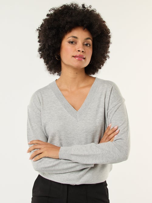 Fijngebreide trui met V-hals - Kiabi