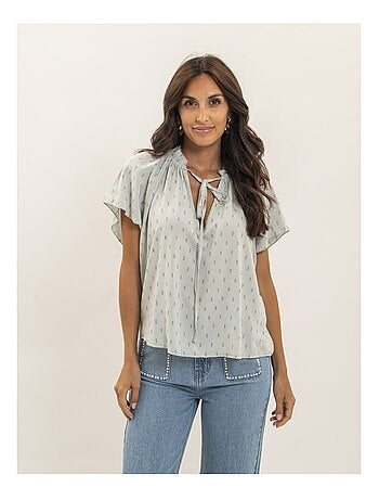 Fikol blouse met korte mouwen en lurexpatroon