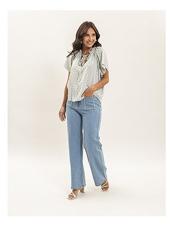 Fikol blouse met korte mouwen en lurexpatroon