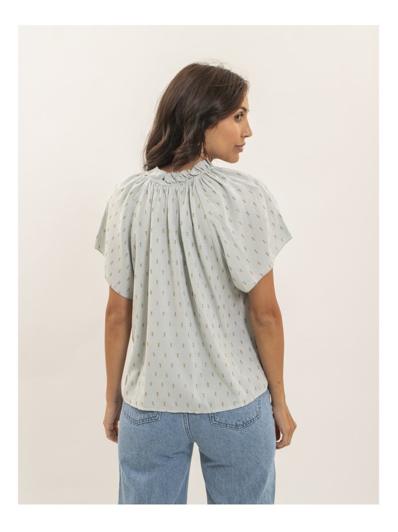 FIKOL blouse met korte mouwen en lurexpatroon Lichtgrijs - Kiabi