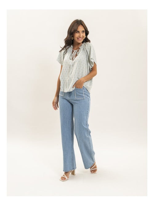FIKOL blouse met korte mouwen en lurexpatroon - Kiabi