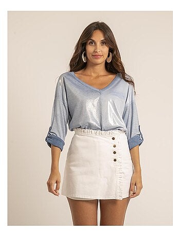 Filinie bi-materiaal v-hals t-shirt
