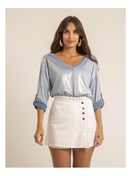 Filinie bi-materiaal v-hals t-shirt - Kiabi Filinie bi-materiaal v-hals t-shirt - Kiabi