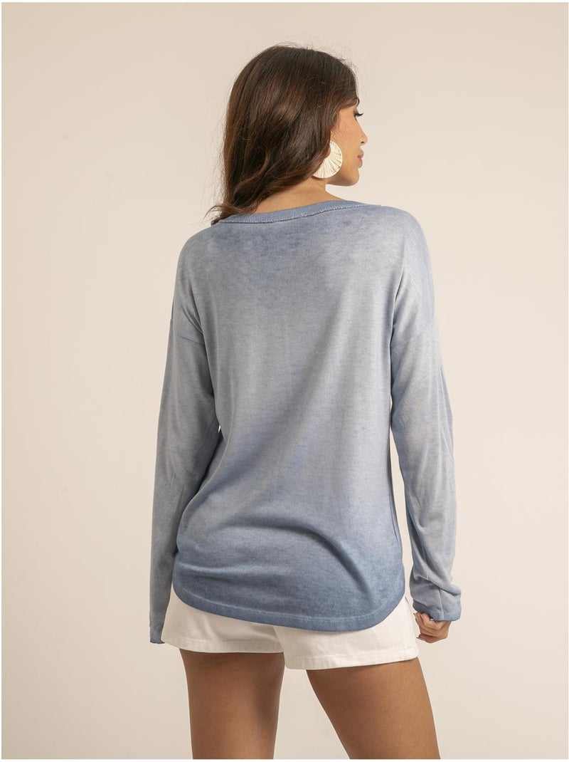 Filinie bi-materiaal v-hals t-shirt Blauw - Kiabi