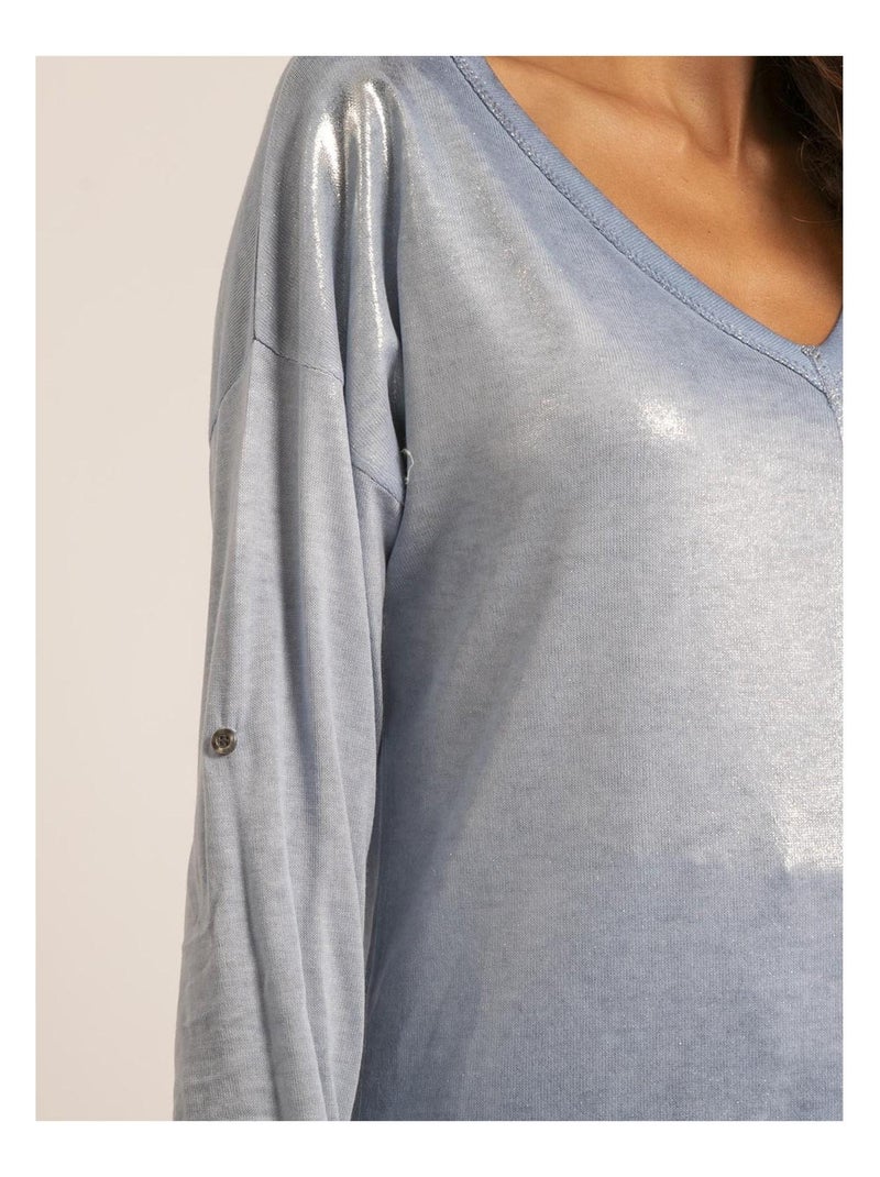 Filinie bi-materiaal v-hals t-shirt Blauw - Kiabi