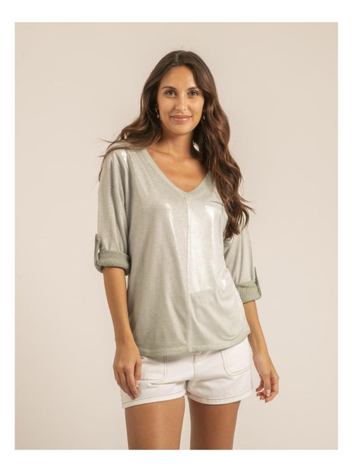 Filinie bi-materiaal v-hals t-shirt - Kiabi Filinie bi-materiaal v-hals t-shirt - Kiabi