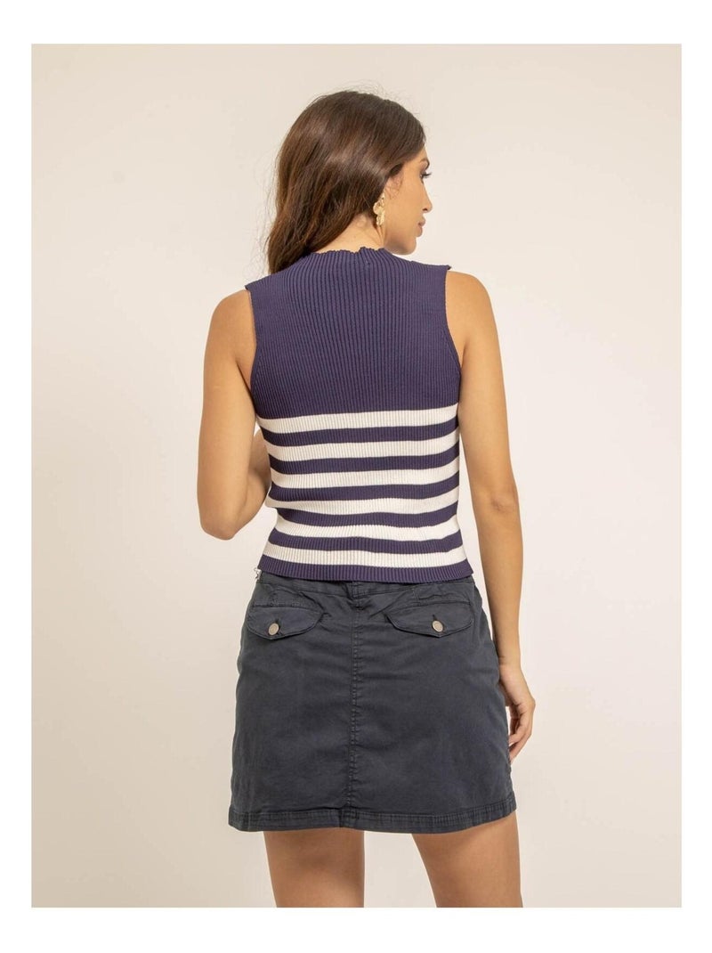 Filipa gestreepte ribgebreide top Marineblauw - Kiabi