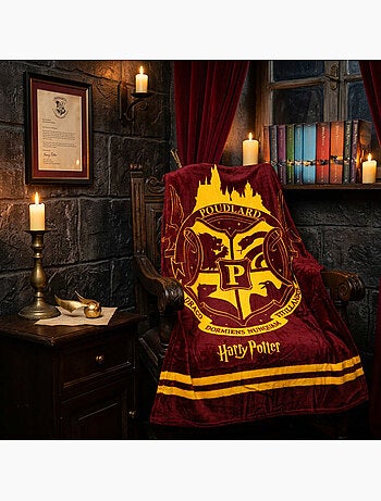 Flanel Deken Harry Potter Zweinstein 130x160cm – Gouden Wapenschild – Officiële Licentie