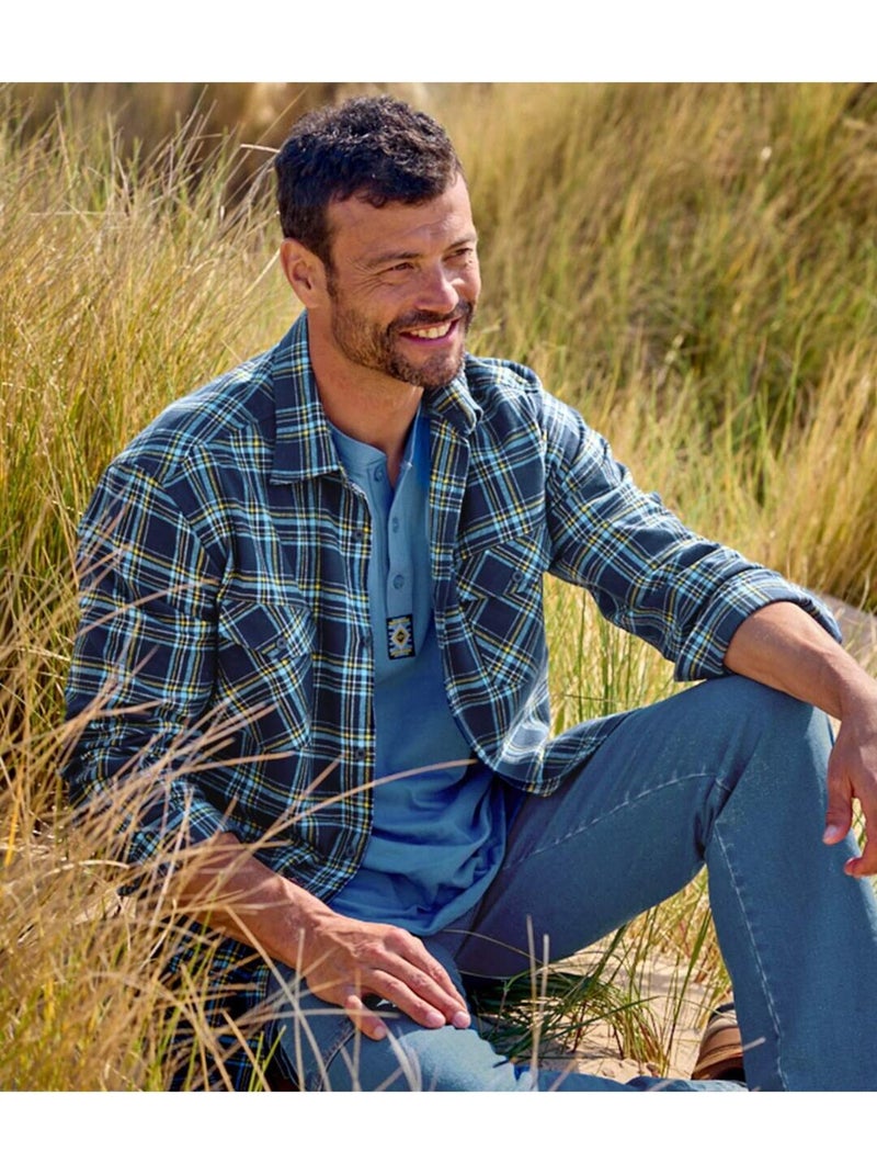 Flanellen overhemd met marineblauwe ruitjes - ATLAS FOR MEN Marineblauw - Kiabi