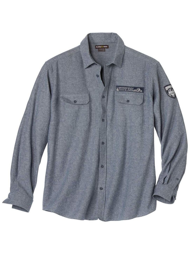 Flanellen pilotenoverhemd met visgraatmotief - ATLAS FOR MEN Blauw Grijs Blauw - Kiabi