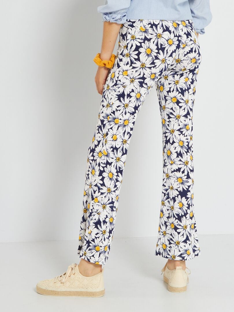 WE Fashion flared broek met bloemenprint bruin/oranje/wit