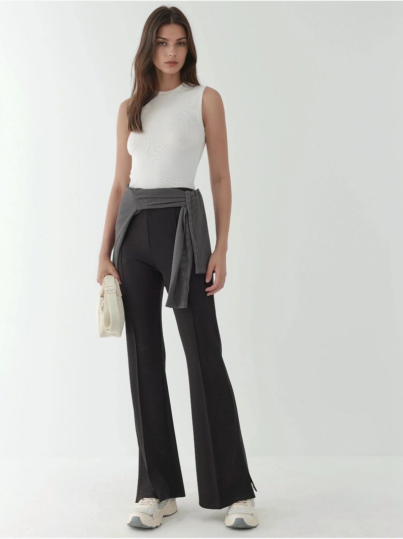 Flared broek met hoge taille hiccup Zwart - Kiabi