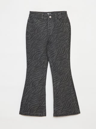Flared broek van keperstof met verstelbare taille