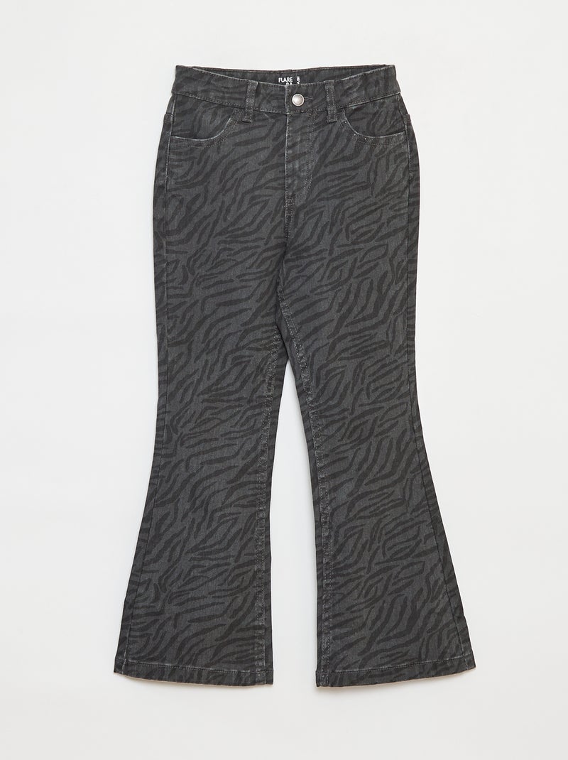 Flared broek van keperstof met verstelbare taille Grijs - Kiabi