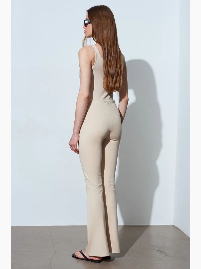 Flared jerseybroek met middelhoge taille en trekkoord dilvin Klei-beige - Kiabi