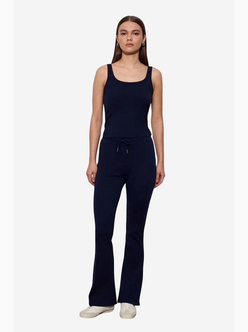 Flared jerseybroek met middelhoge taille en trekkoord dilvin Marineblauw - Kiabi