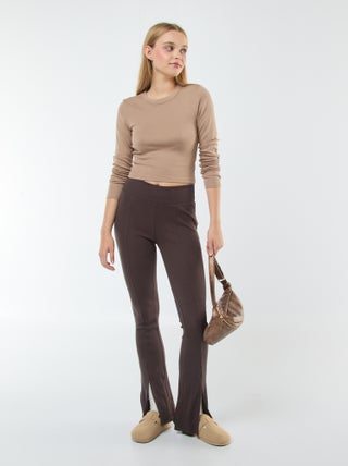Flared legging van ribstof