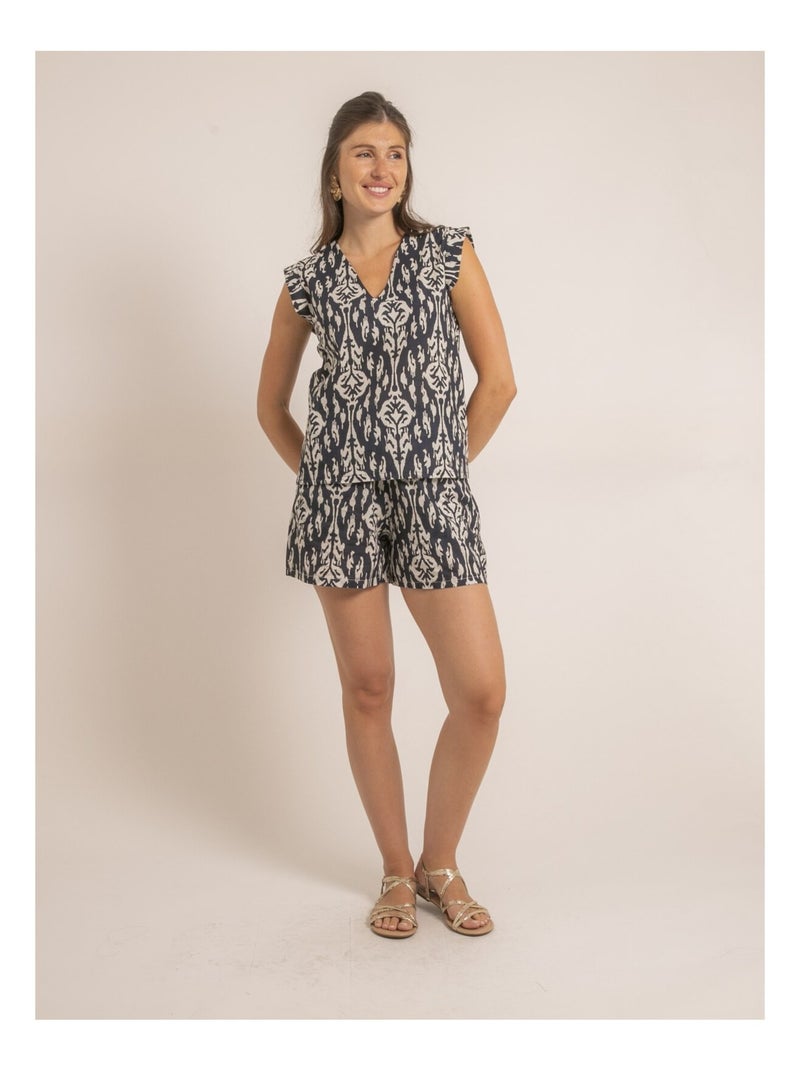 FLAYA mouwloze top met patroon Marineblauw - Kiabi