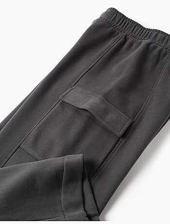 Fleece broek met wijde pijpen en cargozakken
