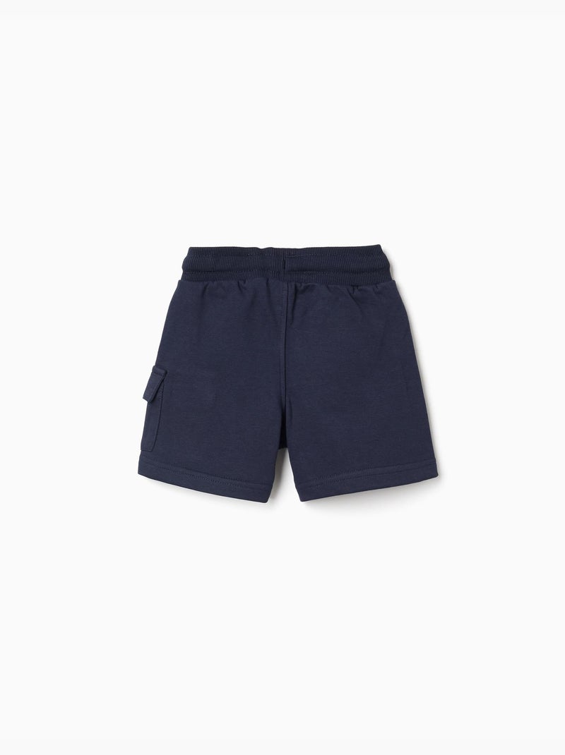 Fleece cargoshorts met trekkoord Donkerblauw - Kiabi