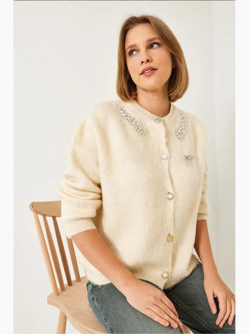 Fleece gebreid vest met versierde kraag lucci - Kiabi