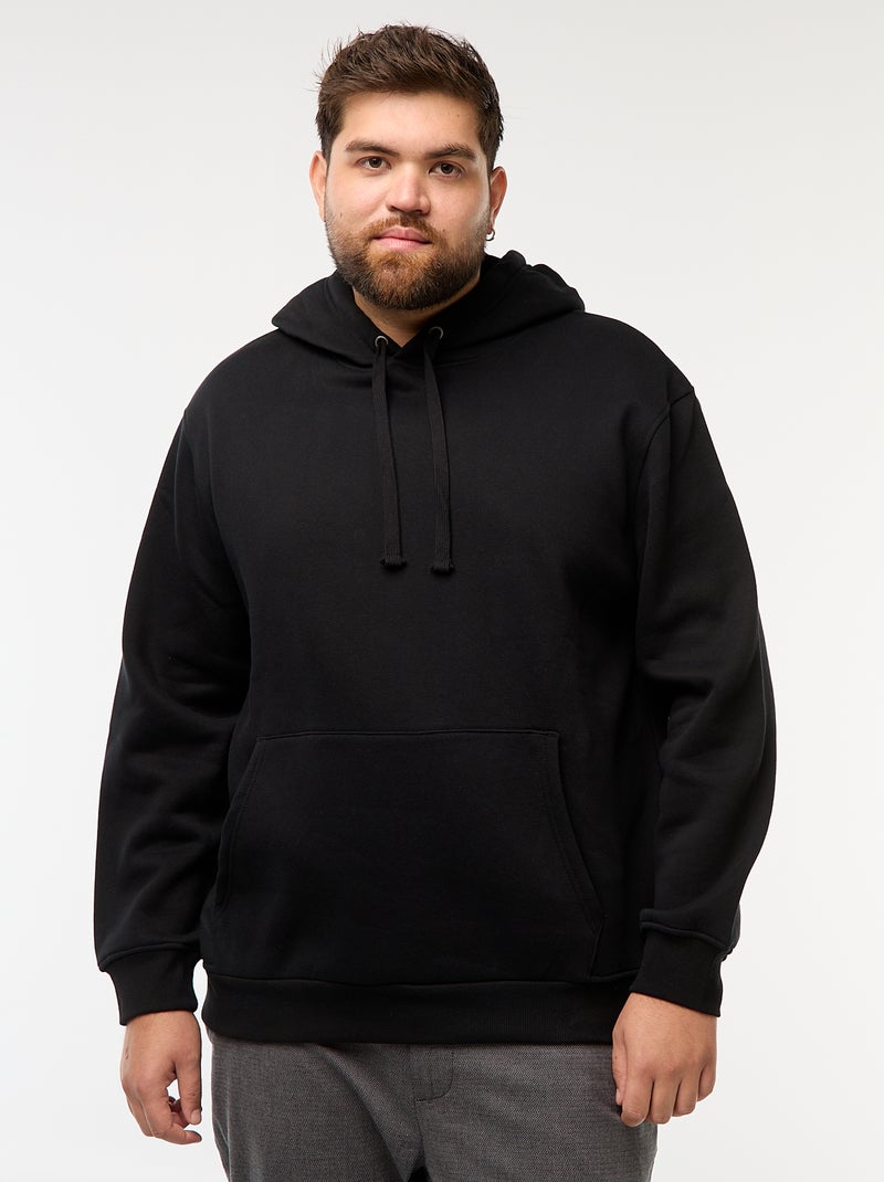 Fleece hoodie met kangoeroezak zwart - Kiabi