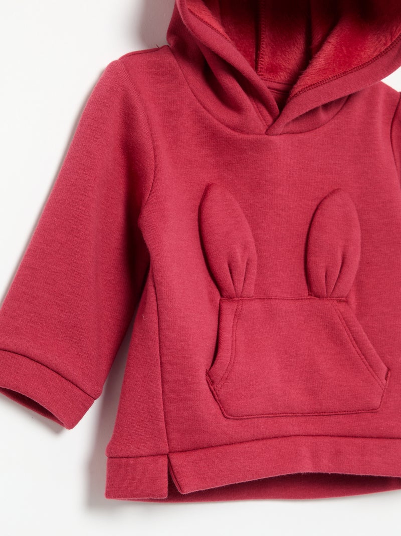 Fleece hoodie met konijnenoortjes Rood - Kiabi