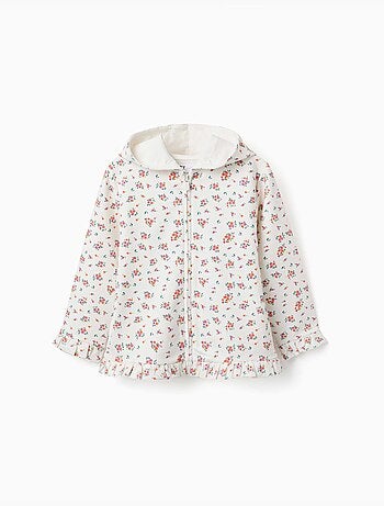 Fleece jas met capuchon en bloemenpatroon