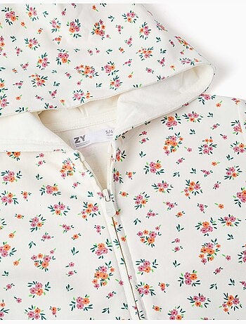 Fleece jas met capuchon en bloemenpatroon