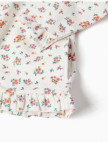 Fleece jas met capuchon en bloemenpatroon