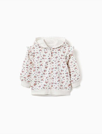 Fleece jas met capuchon en bloemenpatroon