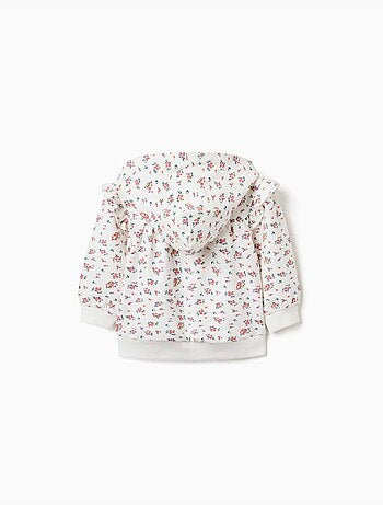 Fleece jas met capuchon en bloemenpatroon