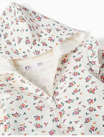 Fleece jas met capuchon en bloemenpatroon