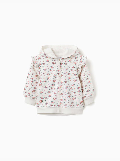 Fleece jas met capuchon en bloemenpatroon - Kiabi