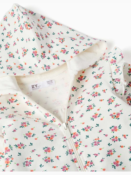 Fleece jas met capuchon en bloemenpatroon - Kiabi