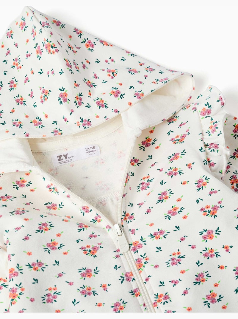 Fleece jas met capuchon en bloemenpatroon Lichtbeige - Kiabi