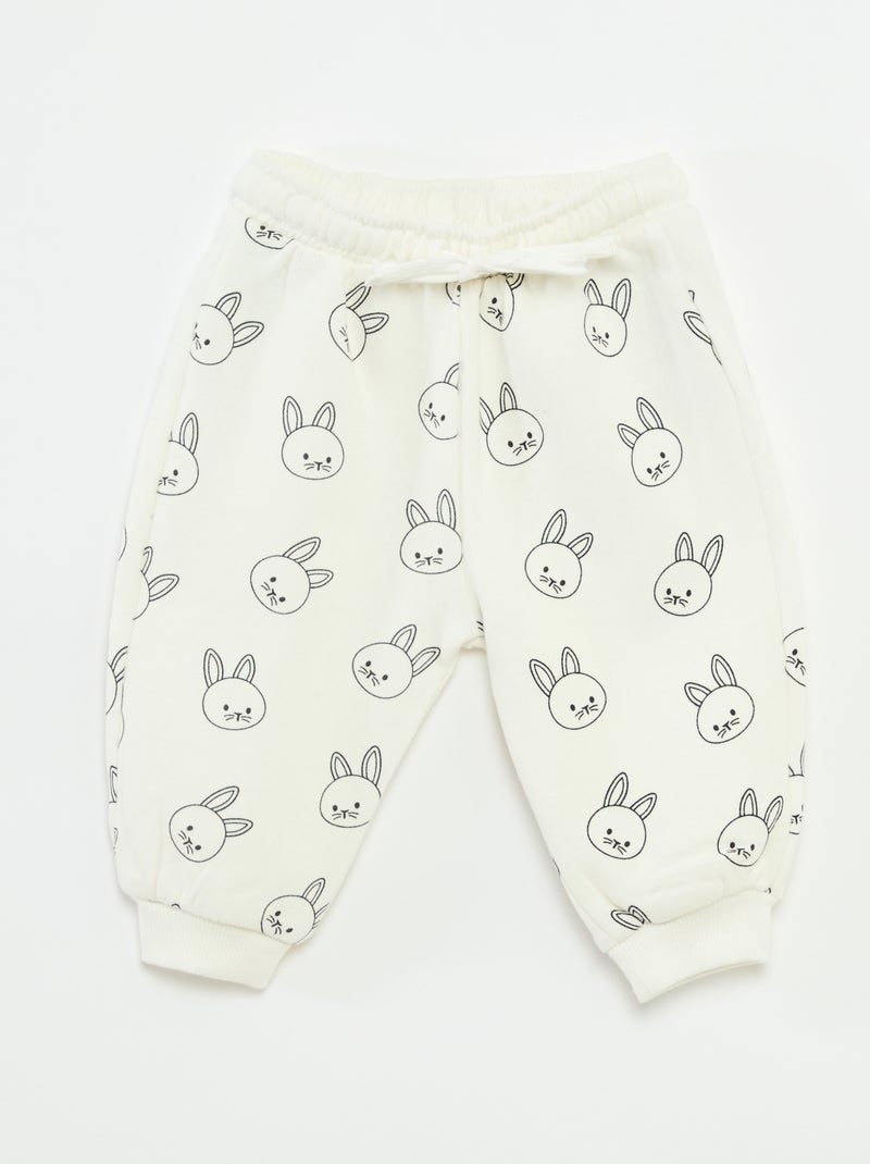 Fleece joggingbroek met kangoeroezak met oortjes Wit - Kiabi