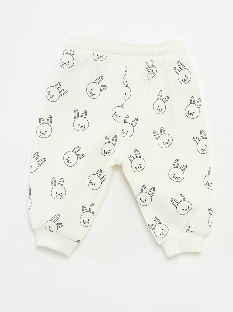 Fleece joggingbroek met kangoeroezak met oortjes Wit - Kiabi