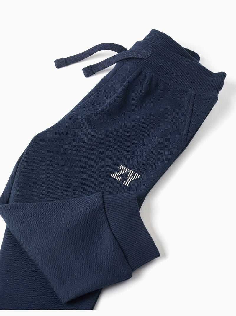 Fleece joggingbroek met trekkoord en print Donkerblauw - Kiabi