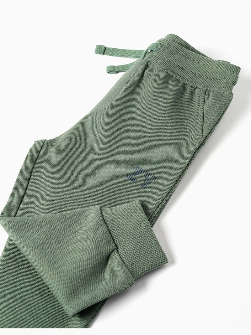 Fleece joggingbroek met trekkoord en print Donkergroen - Kiabi
