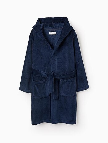 Fleece kamerjas met capuchon en ceintuur